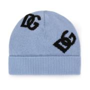 Jacquard Logo Beanie Hat Dolce & Gabbana , Blue , Dames