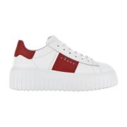 Witte en rode leren sneakers met strepen Hogan , White , Dames