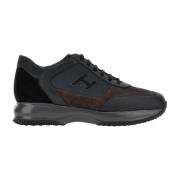 Zwarte leren en stoffen interactieve sneakers Hogan , Black , Heren