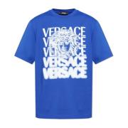 T-shirt met bedrukt logo Versace , Blue , Heren