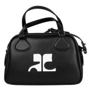 Zwarte leren bowlingtas heruitgave Courrèges , Black , Dames