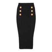 Midi Gebreide Rok met Knopen Balmain , Black , Dames