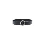 Zwart Kalfsleren Cirkel Riem met Zilveren Gesp Séfr , Black , Heren