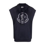 Mouwloze Logo Hoodie Navy Katoen Moncler , Blue , Dames