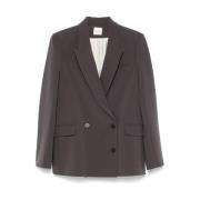 Dubbelrijige Twill Blazer Donkergrijs Alysi , Gray , Dames