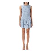 Lichtblauwe Bloemenkant Mini Jurk Self Portrait , Blue , Dames