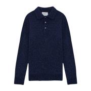 Merino Wool Blend Polo Navy Blue Nn07 , Blue , Heren