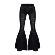 Wijduitlopende opengewerkte broek Alaïa , Black , Dames