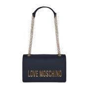 Zwarte Eco-Leren Baguette met Gouden Metalen Merklogo Love Moschino , ...