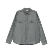 Grijze Wollen Flanellen Overshirt Gr10K , Gray , Heren