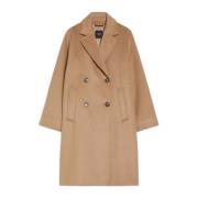 Double-breasted wollen jas met brede revers Max Mara , Brown , Dames