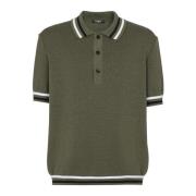 Polo shirt van wol en linnen met monogram Balmain , Green , Heren