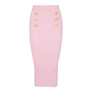 Midi Gebreide Rok met Knopen Balmain , Pink , Dames