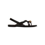 Alma Platte Leren Sandalen Balmain , Black , Dames