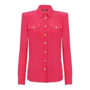 Crêpe shirt met gouden knopen Balmain , Pink , Dames