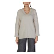 Beige V-hals Gebreide Trui Herfst/Winter Vila , Beige , Dames