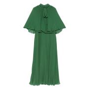 Groene Geplooide Jurk met Cape en Strik Self Portrait , Green , Dames