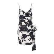 Korte jurk met rozenprint Balmain , Black , Dames