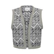 Jaquard Vest in Pumice Stone/Black Pattern Only , Gray , Dames