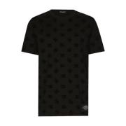 Flocked Katoenen T-shirt Dolce & Gabbana , Black , Heren