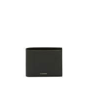 Zwarte leren bi-fold portemonnee Jil Sander , Black , Heren