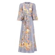 Lila Bloemen Katoenen Jurk met V-Hals Zimmermann , Multicolor , Dames