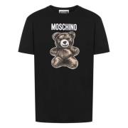 Zwarte Crew Neck T-shirt met Teddy Bear Logo Moschino , Black , Heren