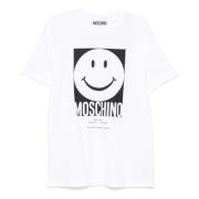 Smiley® Samenwerking Wit Crew Neck T-shirt Moschino , White , Heren