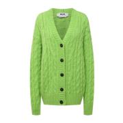 Groene Cable-Knit V-Neck Sweater Msgm , Green , Dames