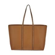 Studded Leren Tote Tas Valentino Garavani , Beige , Dames