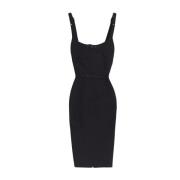 Zwarte Midi Jurk met Vierkante Hals Mugler , Black , Dames