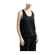 Cady satijnen U-hals top Peserico , Black , Dames