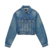 Blauwe Denim Jassen met Knoopsluiting Saint Laurent , Blue , Dames