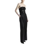 Mouwloze twill jumpsuit met pailletten Peserico , Black , Dames