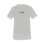 Porselein Logo Print T-Shirt Jil Sander , Beige , Dames