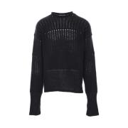 Zwarte Oversized Geribbelde Trui Rick Owens , Black , Heren