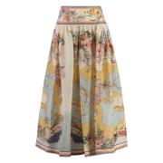 Bloemenprint Linnen Midi Rok Zimmermann , Multicolor , Dames