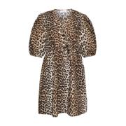 Luipaardprint Jurk met Pofmouwen Ganni , Brown , Dames