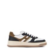 Retro Stijl Leren Sneakers Blauw/Beige Hogan , Multicolor , Heren