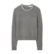 Chain Crew Neck Sweater Tory Burch , Gray , Dames