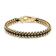 Men's Black Woven 8mm Box Chain Bracelet in Gold Nialaya , Yellow , He...