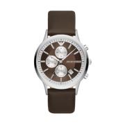 Herenmode Chronograaf Horloge Bruin Leer Emporio Armani , Gray , Heren