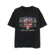 Zwart Grafisch Print Katoenen T-shirt Rhude , Black , Heren