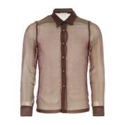 Doorschijnende Bourgondische Zijden Shirt Dries Van Noten , Red , Here...