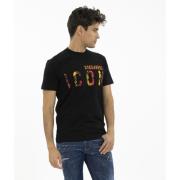 Icon Multicolor Ronde Hals T-shirt Dsquared2 , Black , Heren