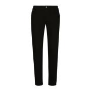 Zwarte Logo Applique Slim Jeans Dolce & Gabbana , Black , Heren