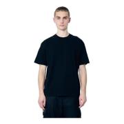 Dubbele Hals Katoenen T-Shirt Logo Patch Moncler , Black , Heren