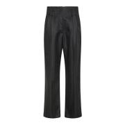 Hoge taille wollen broek met plooien Forte Forte , Black , Dames