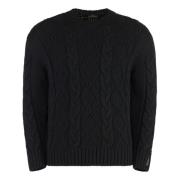 Kabelgebreide Wol Crew-Neck Sweater Paul & Shark , Black , Heren