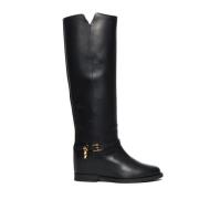 Zwarte leren laars met accessoire Via Roma 15 , Black , Dames